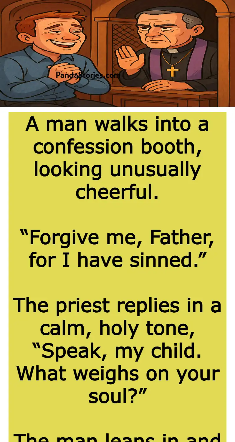 man church confession smiling smerking joke story
